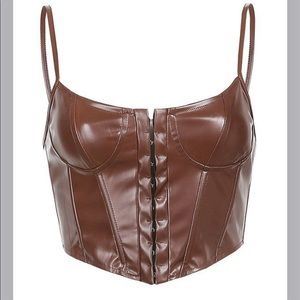 Brown faux leather corset top